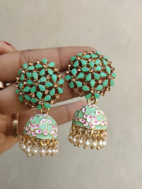 Green meenakari earrings