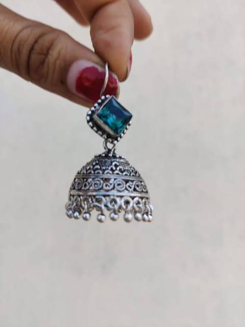 Blue oxidised jhumki