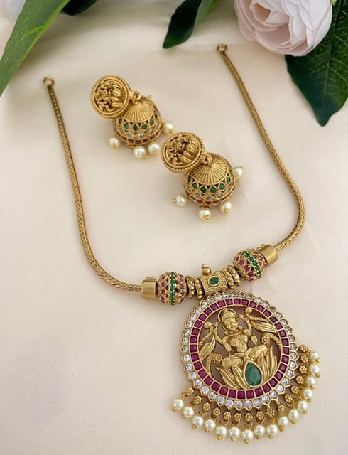 Premium Temple chain set with golden jhumki