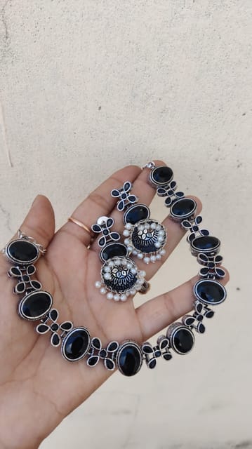 Black oxidised set with jhumki