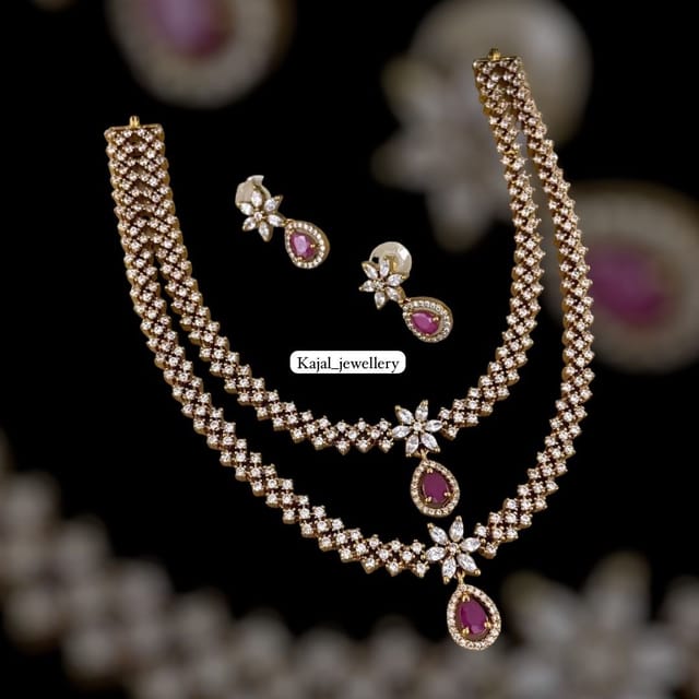 Double American diamond ruby necklace