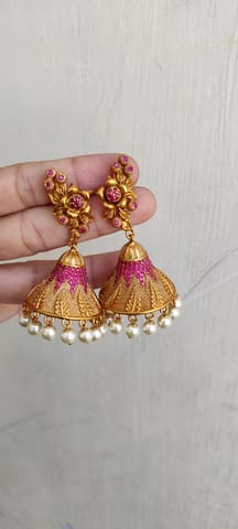 Big lotus gold finish jhumki bride