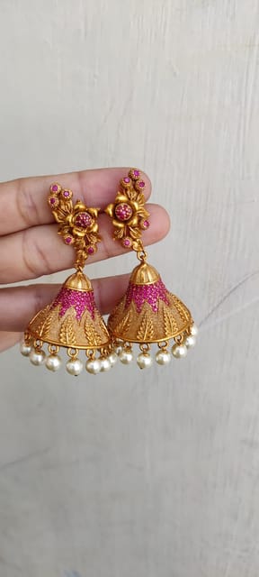 Big lotus gold finish jhumki bride