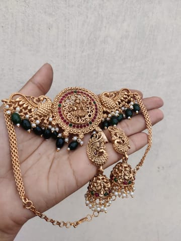 Temple lakshmi choker with green beads