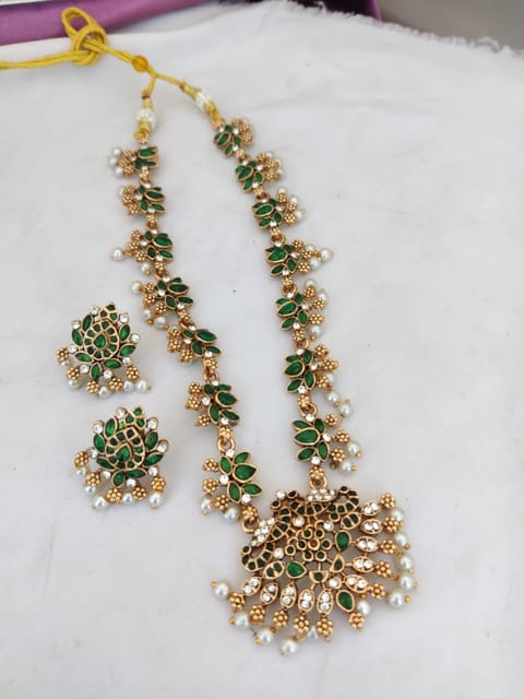 Green kemp lotus necklace set