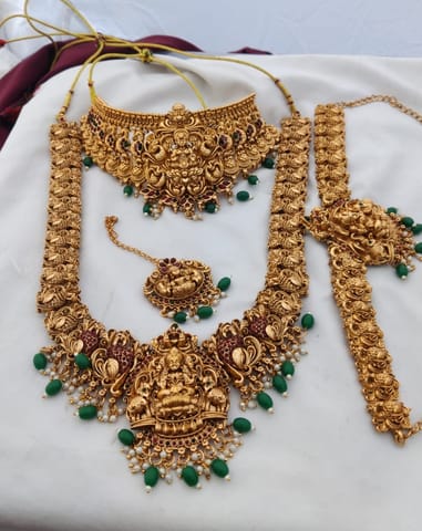 Heavy temple semi bridal with green beads